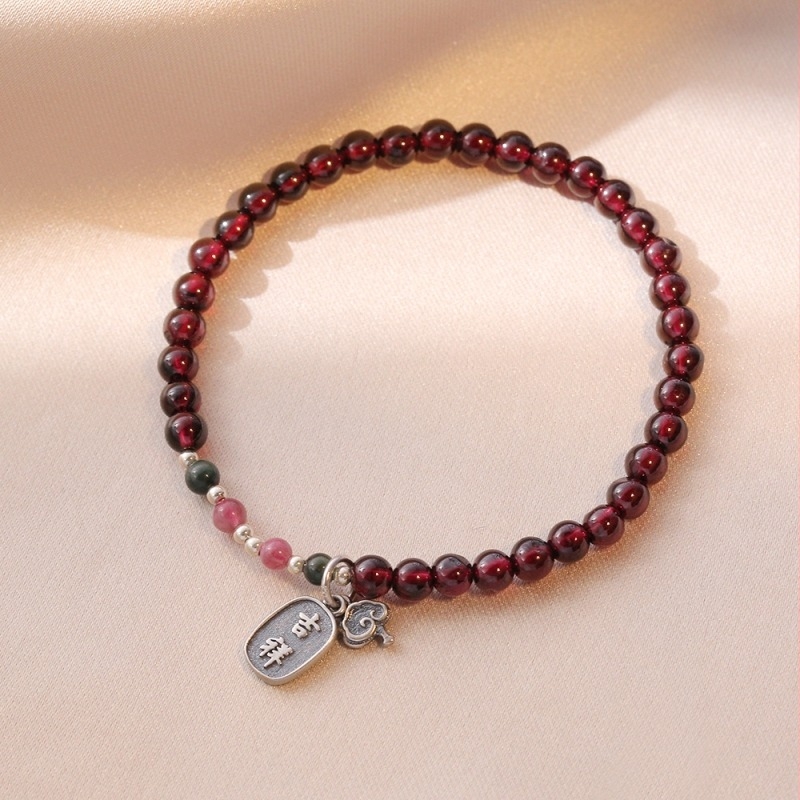 Narukvica od srebra 925 s granatnim perlama, Pixiu privjesak, korejski stil, serija Princeza