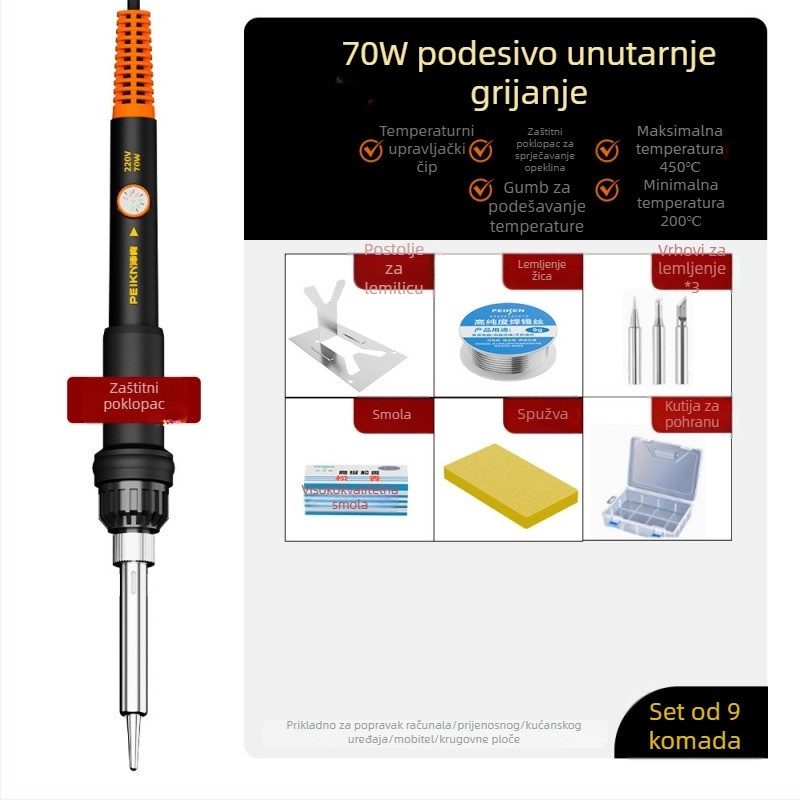 Električno lemilo s keramičkim grijaćim elementom, 220V, profesionalnog ranga, za lemjenje, desoldering i pirografiju