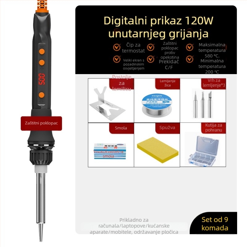 Električno lemilo s keramičkim grijaćim elementom, 220V, profesionalnog ranga, za lemjenje, desoldering i pirografiju