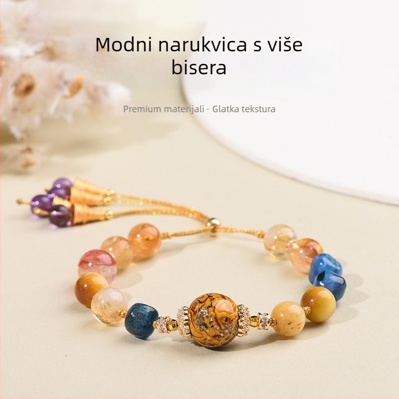Narukvica od velikih lakiranih perli, ručno pletena, za žene, palaćni stil, oblici: romb, zvijezda, životinje/zodijak — Falin Crystal Jewelry