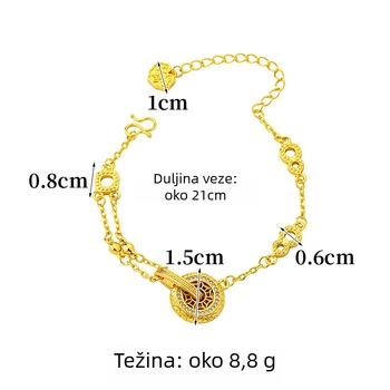 Ženska narukvica s pozlaćenim bakrom i dijamantnim umetcima, vintage stil književno-retro, elektroplakiranje, pogodna za godišnjicu