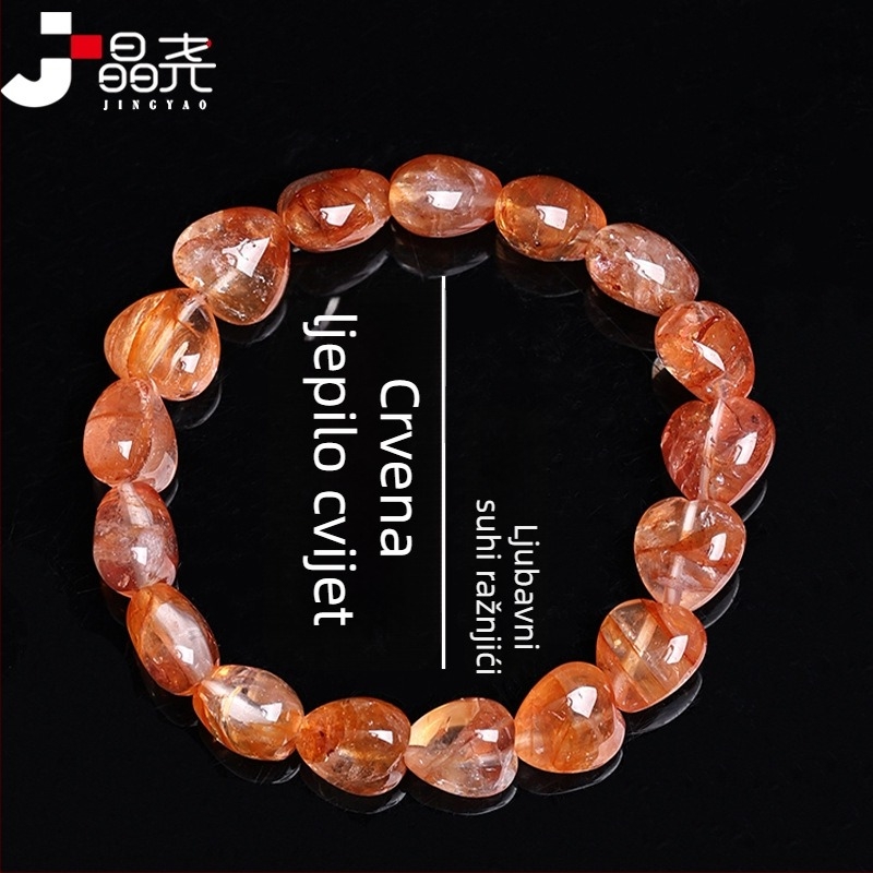 Narukvica od prirodnog kristala sa srcolnim dizajnom od živice cvijeća, poliran završetak; brend Jinyao, set od 17 komada, protiv umora