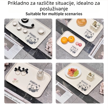 Plastični pladanj, kvadratnog oblika, karikaturalni uzorak, nordijski stil, glazirana površina.