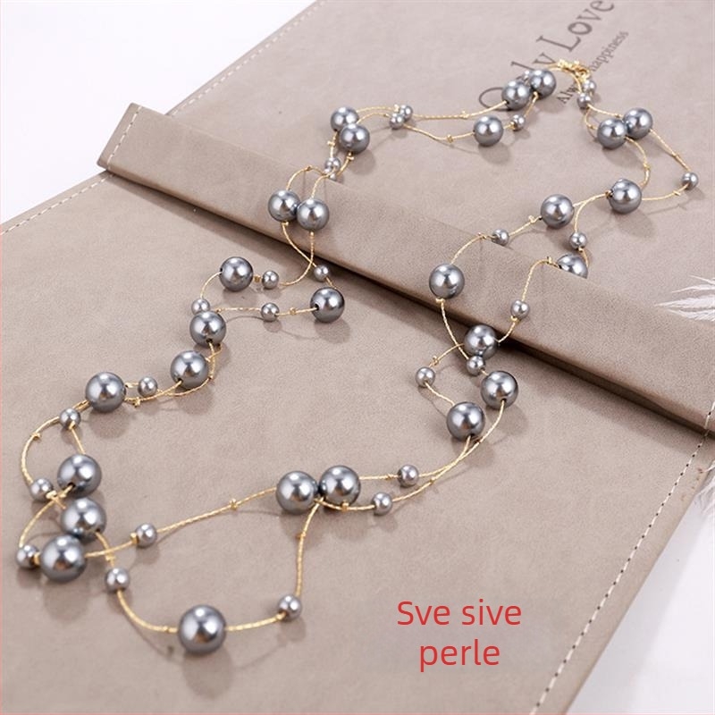 Dugačka biserno ogrlica za žene, korejskog stila, minimalistički privjesak na lanac za džemper