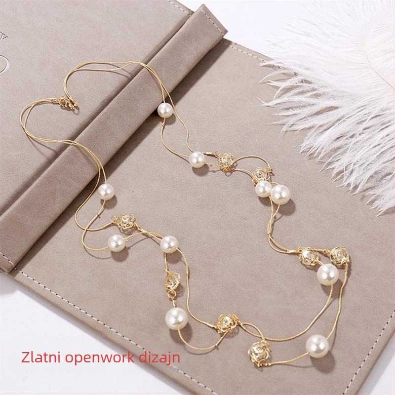 Dugačka biserno ogrlica za žene, korejskog stila, minimalistički privjesak na lanac za džemper