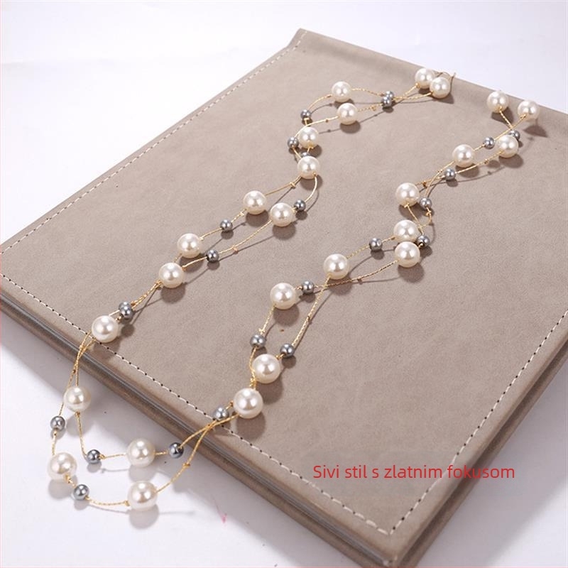 Dugačka biserno ogrlica za žene, korejskog stila, minimalistički privjesak na lanac za džemper