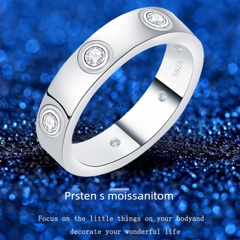 Moissanit prsten od S925 srebra, unisex, valovita i U‑oblik, s ugrađenim moissanitom