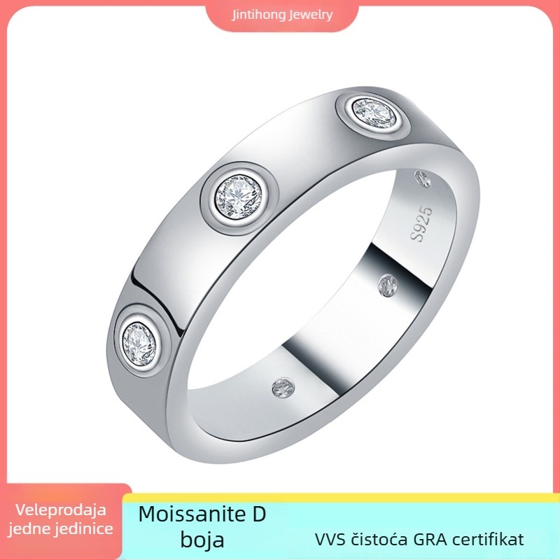 Moissanit prsten od S925 srebra, unisex, valovita i U‑oblik, s ugrađenim moissanitom