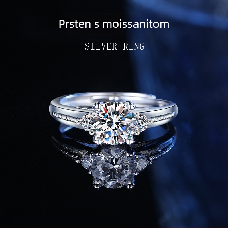 Prsten od srebra S925 sa moissanitom, klasična srcolna postavka sa četiri kandže, elegantan i svestran dizajn za žene