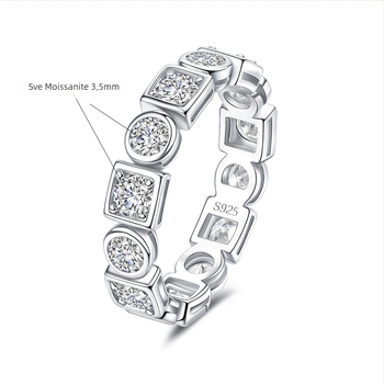 Prsten od Moissanita od srebra 925, cijeli krug, unisex, lagani luksuz, elektroplatiranje