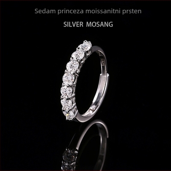 Sedmerostruki moissanitni prsten za žene, srebro 925, sjajan minimalistički otvoreni prsten s polukružnim dizajnom, podesiv