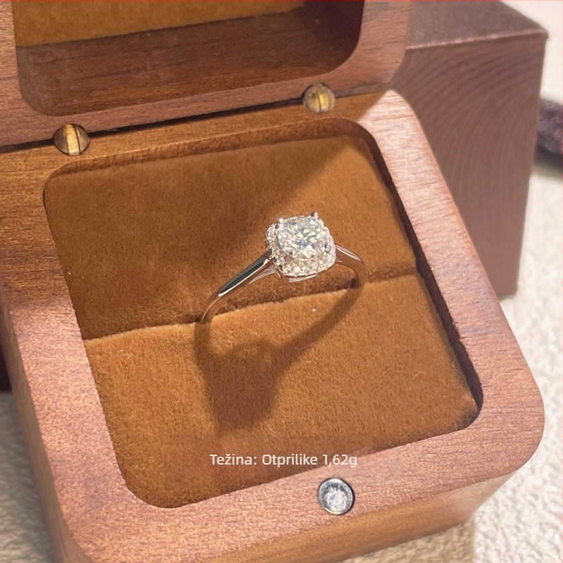Meibei Silver City S925 srebro, kvadratni prsten s Moissanitom od 1 karat za žene, geometrijski dizajn, precizna izrada