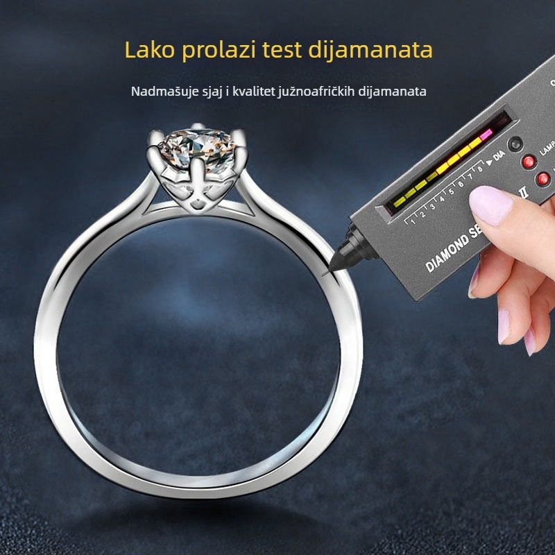 Moissanitni prsten, šestozubni postav s minimalističkim geometrijskim dizajnom, 0,5 ct, srebro 925, GRA certifikat