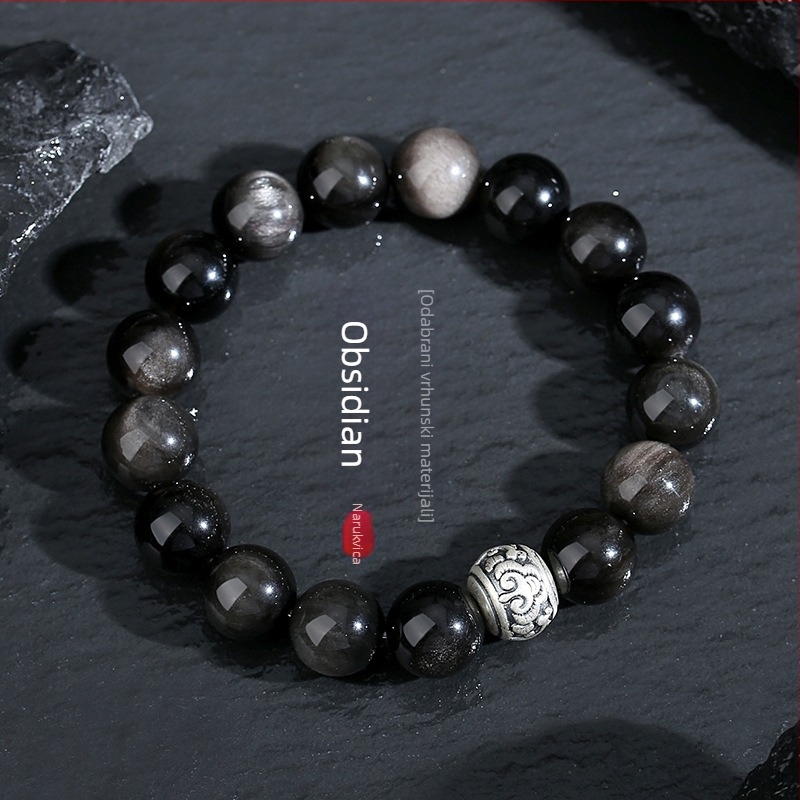 Tychia muška narukvica od obsidijana – vintage stil, distressed obrada, bez umetaka, set od 16 komada