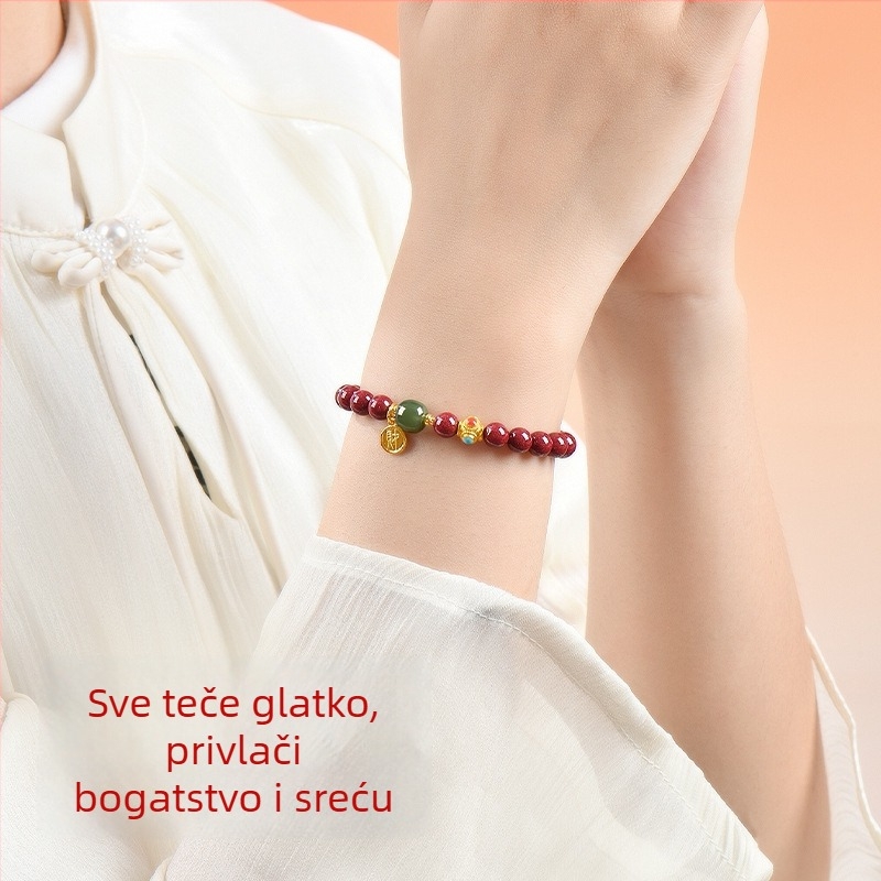 Narukvica od cinnabara, novi kineski stil, unisex, ručno izrađene perle, kružni oblik, 22 komada