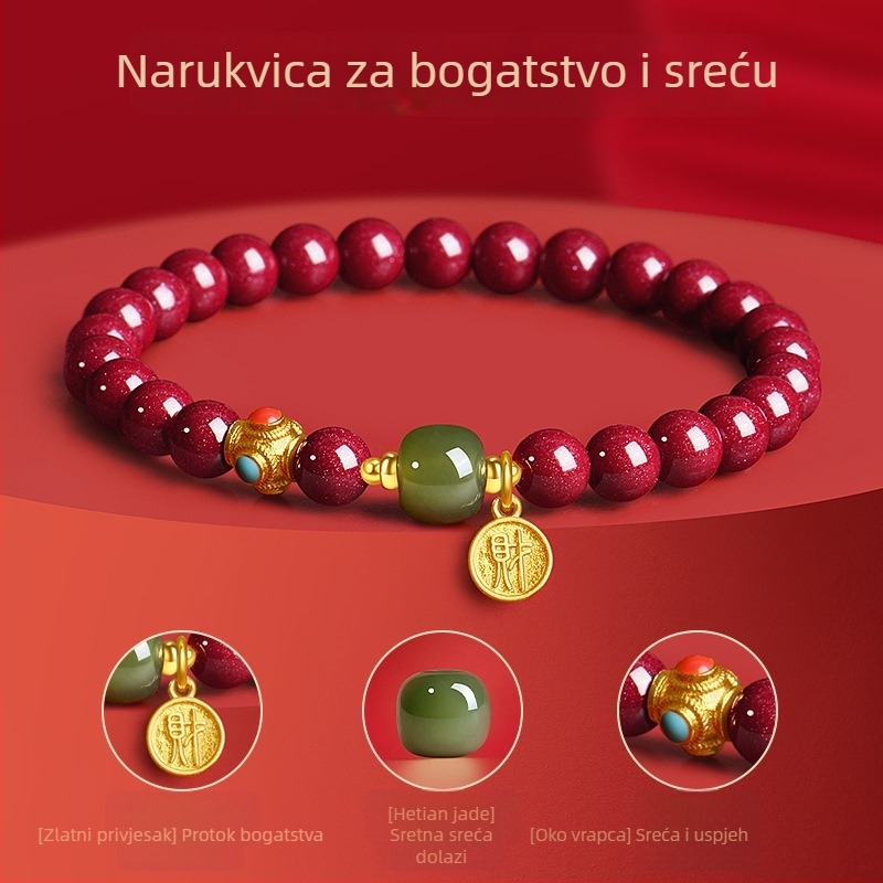 Narukvica od cinnabara, novi kineski stil, unisex, ručno izrađene perle, kružni oblik, 22 komada