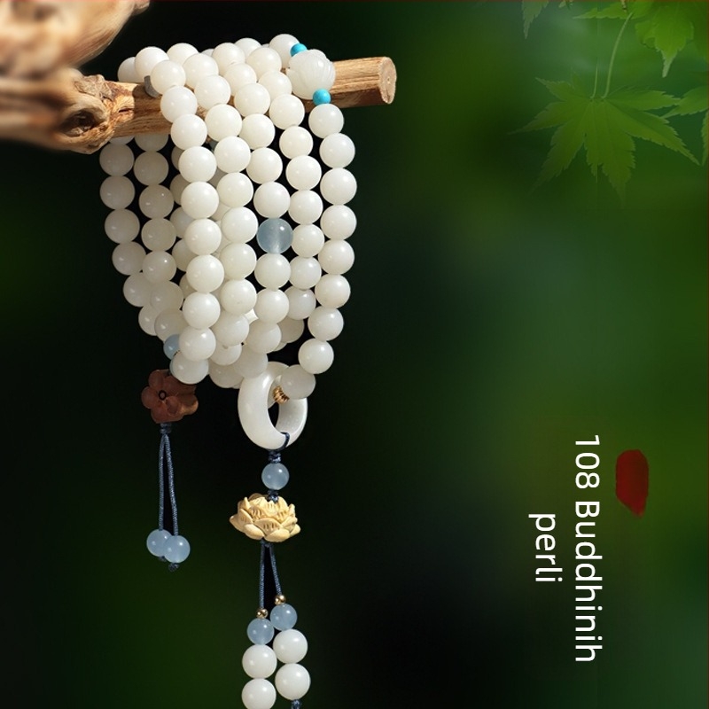 Ženski narukvica od Bodhi korijena, etnički stil, 108 lotus perli, drvo karambola, ručna izrada