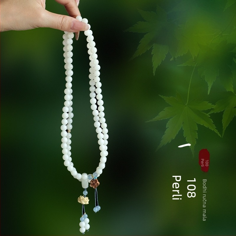 Ženski narukvica od Bodhi korijena, etnički stil, 108 lotus perli, drvo karambola, ručna izrada