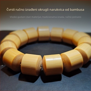 Čvrsta bambus narukvica s molitvenim perlama, ručna izrada, moderni minimalistički stil, prirodni završetak