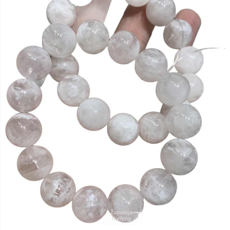 Narukvica od kvarcnih perlica Snowflake Ghost – Prirodno, Unisex; Polirani završetak; 17 perli