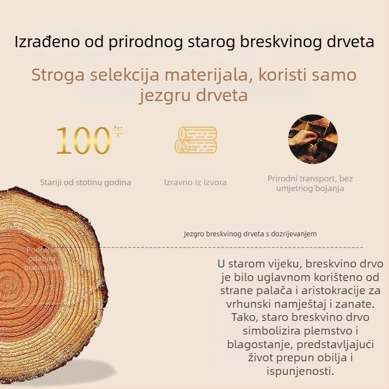 Narukvica od drveta breskve, prirodni stil, za žene, Taishan stoljetno drvo breskve, kružno masivno drvo, zima 2024, šifra proizvoda Aa1002044614