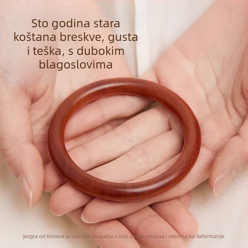 Narukvica od drveta breskve, prirodni stil, za žene, Taishan stoljetno drvo breskve, kružno masivno drvo, zima 2024, šifra proizvoda Aa1002044614