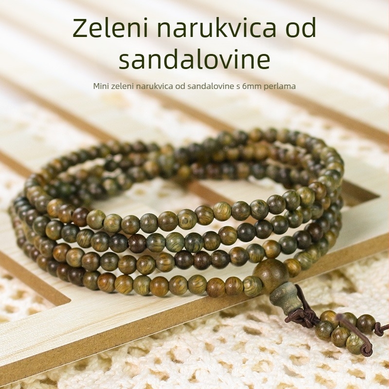 Narukvica od zelenog sandalovog drveta, ručna izrada, retro etnički stil, unisex, geometrijski oblik