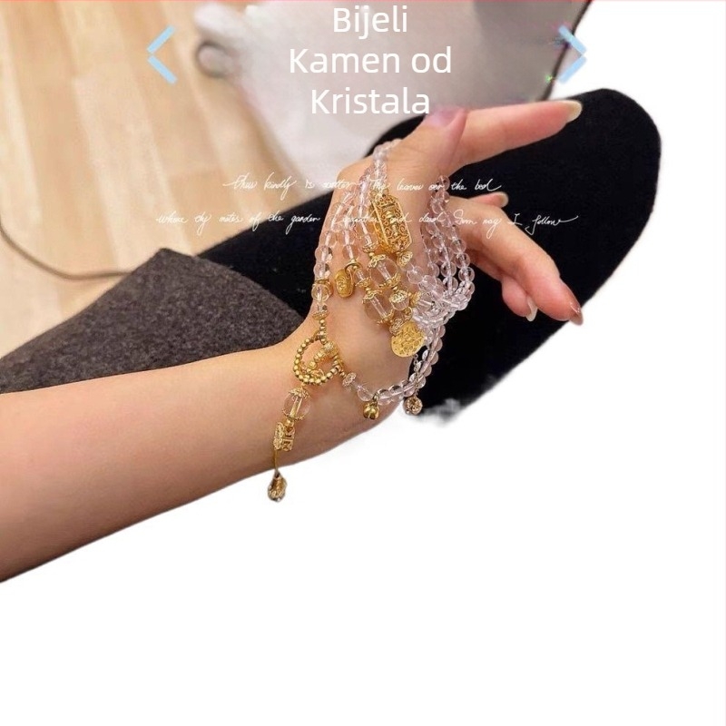 Narukvica s kristalnim perlama, bez bočnih kamenčića, 925 srebrni dodaci