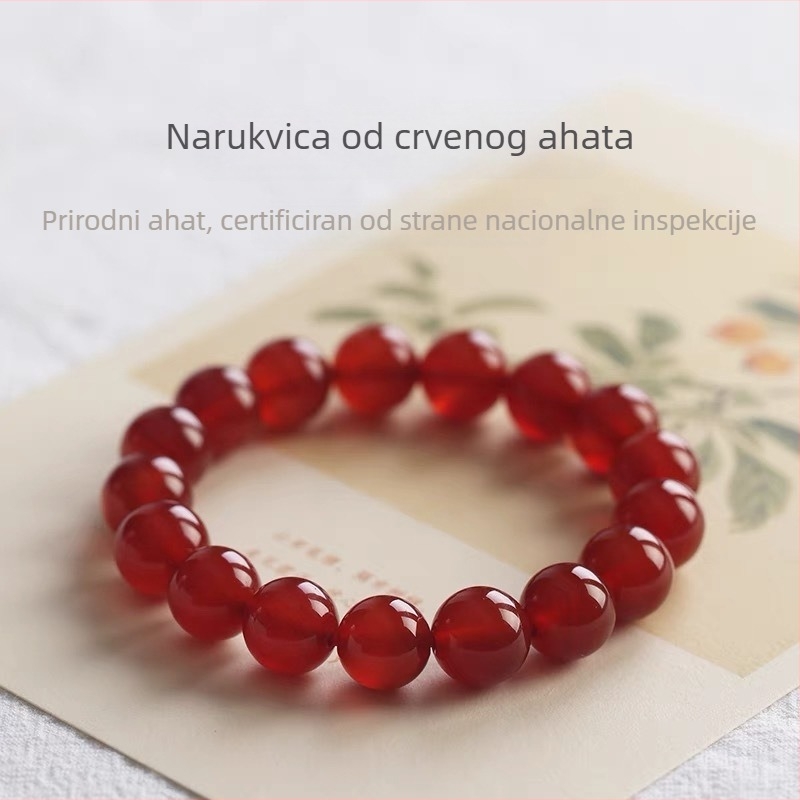 Prirodni crveni agat narukvica za muškarce i žene, 10 mm perlice, ručna izrada, nakit za Godinu zmaja