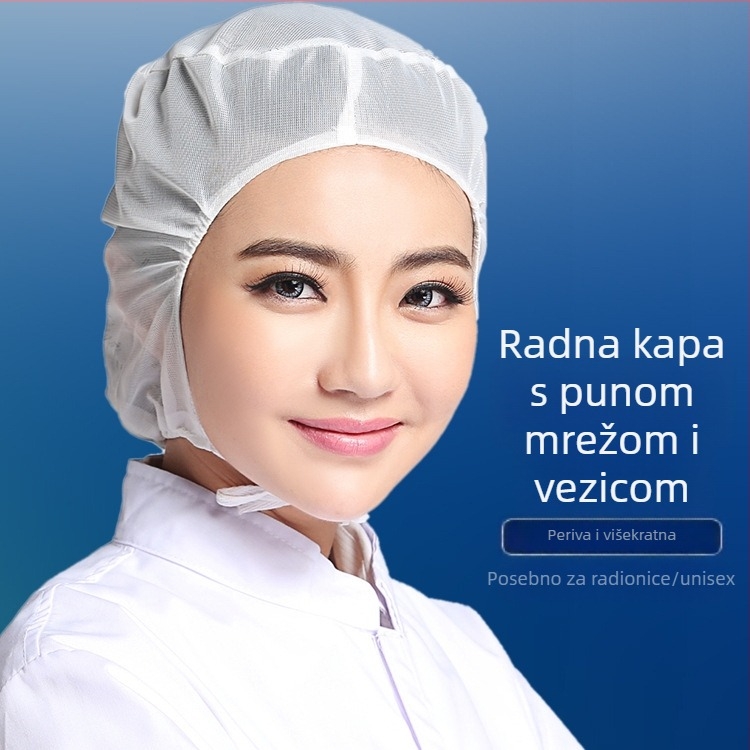 Mrežasta kapa s unutarnjom kapom za prehrambenu radionicu, s vezicama, prozračna, lagana, warp-knitting vlakno