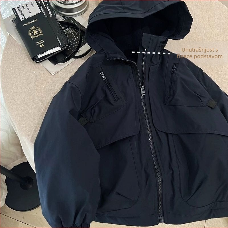 Unisex dječja jakna od poliestera s fleece podstavom, quilted dizajn, stojeći ovratnik, za djecu stariju od 8 godina