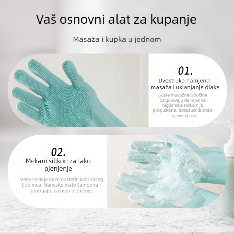Silikonske rukavice za kupanje kućnih ljubimaca s masažnom četkom za mačke i pse – njega dlake i čišćenje