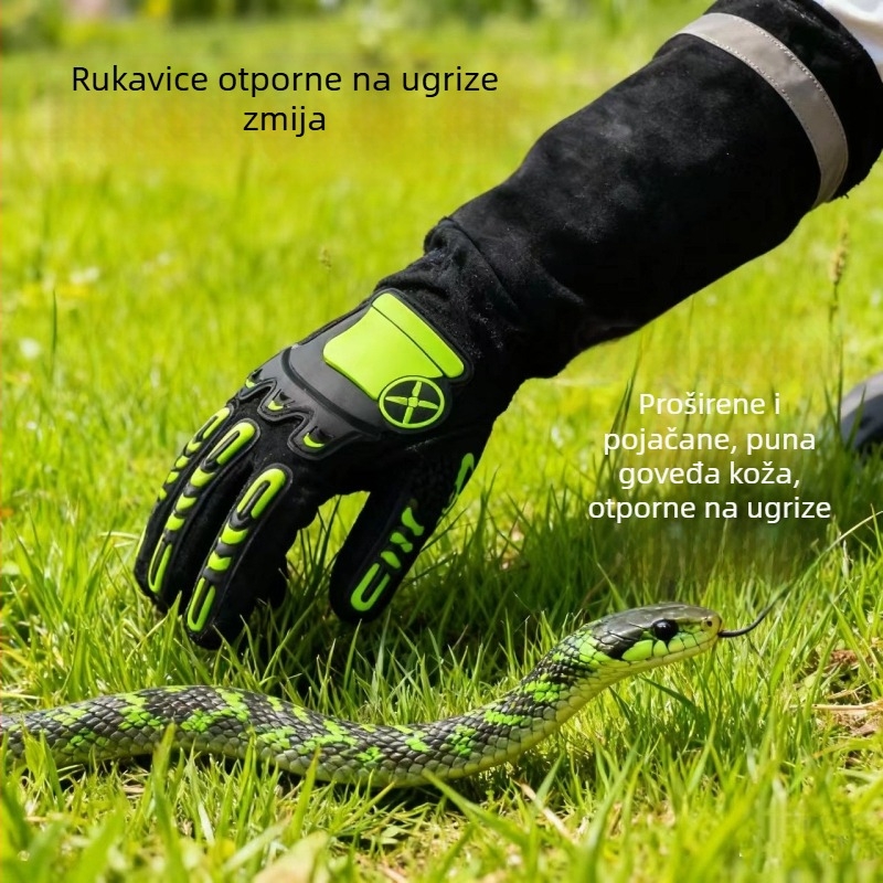 Rukavice za hvatanje zmija, debeli produženi kožni rukavi s kožnom podstavom, zaštita od posjekotina i uboda, otporne na visoke temperature, za zaštitu od ugriza zmija