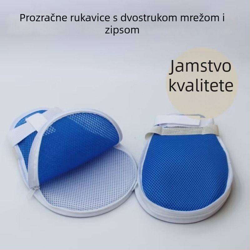Rukavice za ograničavanje s zatvaračem, prozračne za pacijente i starije — protiv ogrebotina, protiv ispullivanja, ugrađena ploča zaštite od ogrebotina, fiksni remeni, Materijal: poliester vlakno