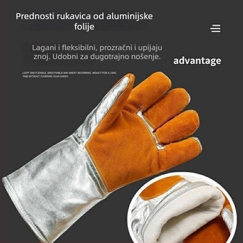 Rukavice za zavarivanje od teleće kože s aluminijskim folijom, izolirane za visoke temperature
