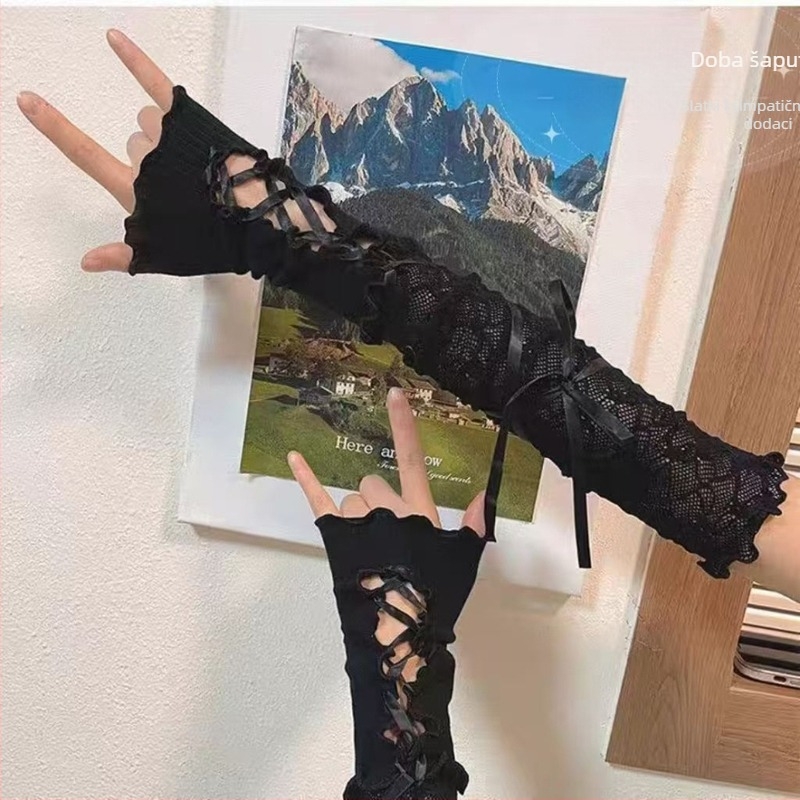 Ženske čipkaste rukave u baletnom stilu, bijele, tanke za jesen, s trakicama