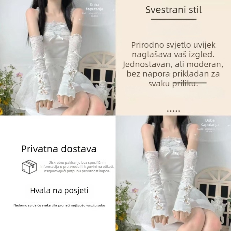 Ženske čipkaste rukave u baletnom stilu, bijele, tanke za jesen, s trakicama