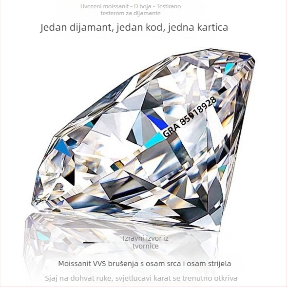 Moissanit okrugli slobodni kamen, 1 ct, boja D, rez Osam srce Osam strelica