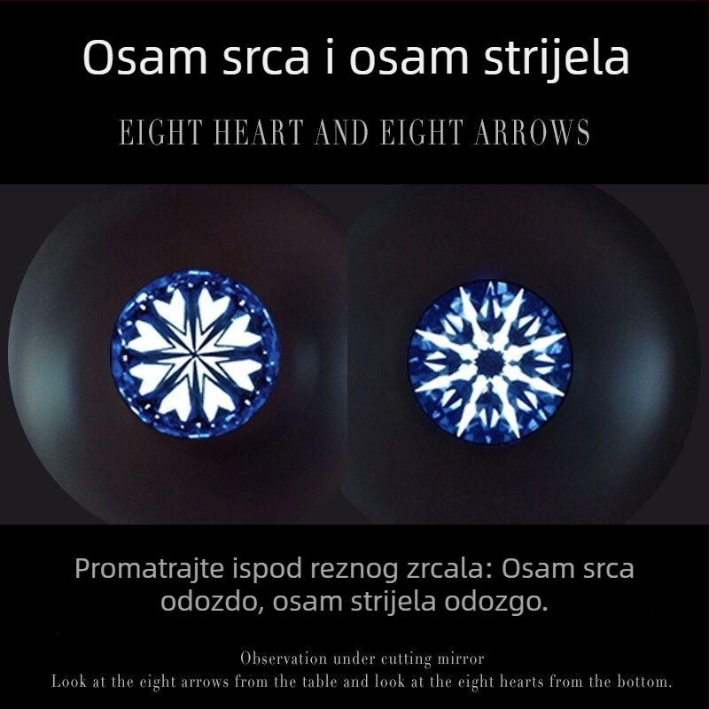 Moissanit okrugli slobodni kamen, 1 ct, boja D, rez Osam srce Osam strelica