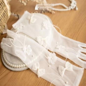 Vjenčane mrežaste rukavice – Mori stil organza s perjem, srednje duljine, originalni dizajn, dekoracija, proljeće 2023