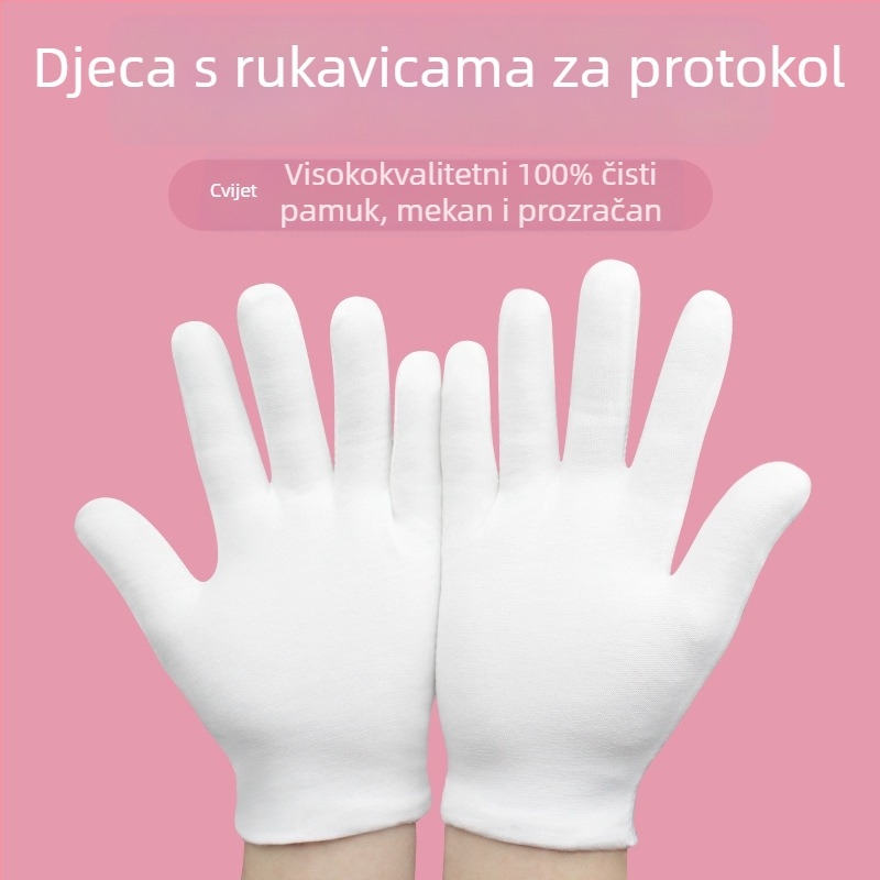 Rukavice za zaštitu rada za učenike osnovne škole; setovi etikete, izvedbe i podizanja zastave; prozračan tanki materijal; 12 pari po vrsti