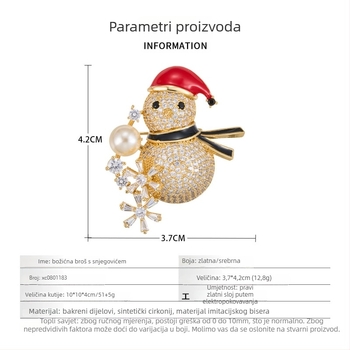 Trodimenzionalna broš Snježni čovjek s cirkonima, bakreno legirani metal s pravim zlatnim premazom, mikro ugradnja, unisex dodatak s elegantnim stilom