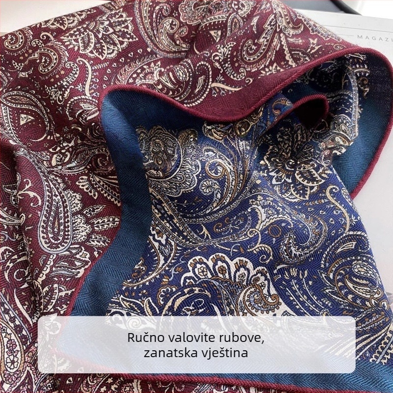 Ženski šal od smjese svile i vune, paisley cvjetni uzorak, zimski stil