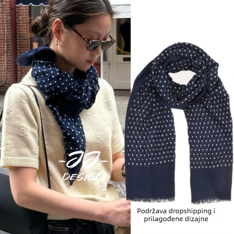 Šal od pamuka i lana s točkastim uzorkom, korejski stil, ravno tkanje, održava toplinu za jesenske dane