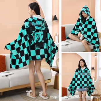 Flanelni šal-ćebe Demon Slayer otisk, velur materijal, cartoon uzorak, glatka tkanina, zadržava toplinu, pogodno za zimu i jesen