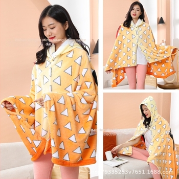 Flanelni šal-ćebe Demon Slayer otisk, velur materijal, cartoon uzorak, glatka tkanina, zadržava toplinu, pogodno za zimu i jesen