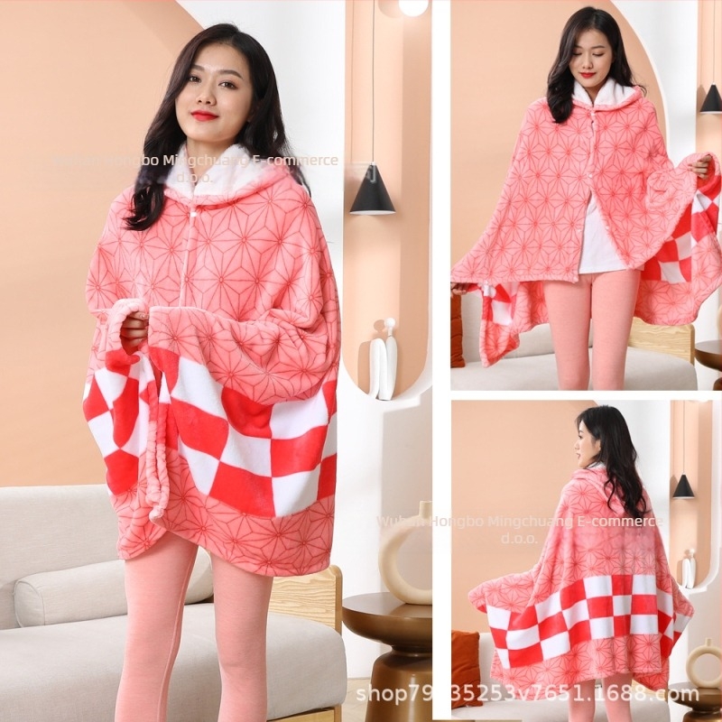 Flanelni šal-ćebe Demon Slayer otisk, velur materijal, cartoon uzorak, glatka tkanina, zadržava toplinu, pogodno za zimu i jesen