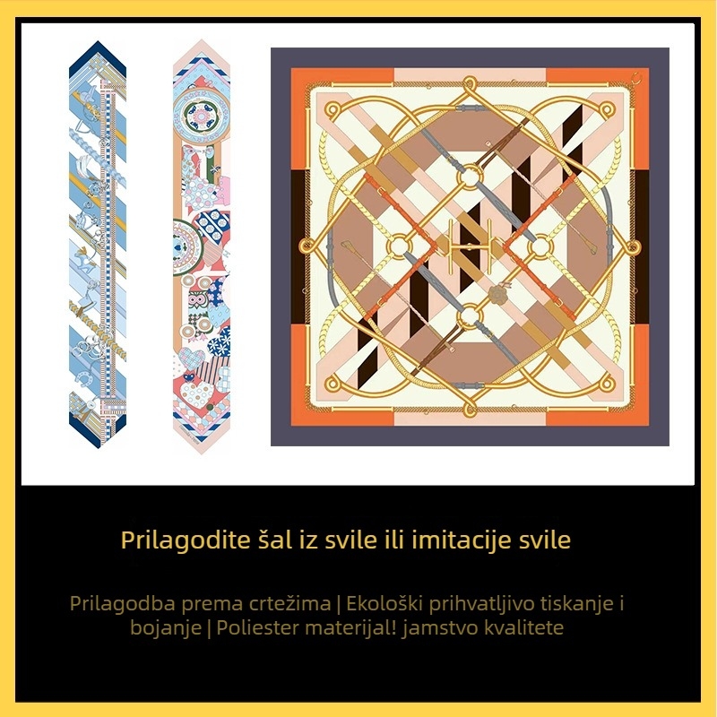 Šal od umjetne svile s kariranim uzorkom, kvadratnog dizajna, europsko-američki street stil, otisak, mogućnost prilagodbe