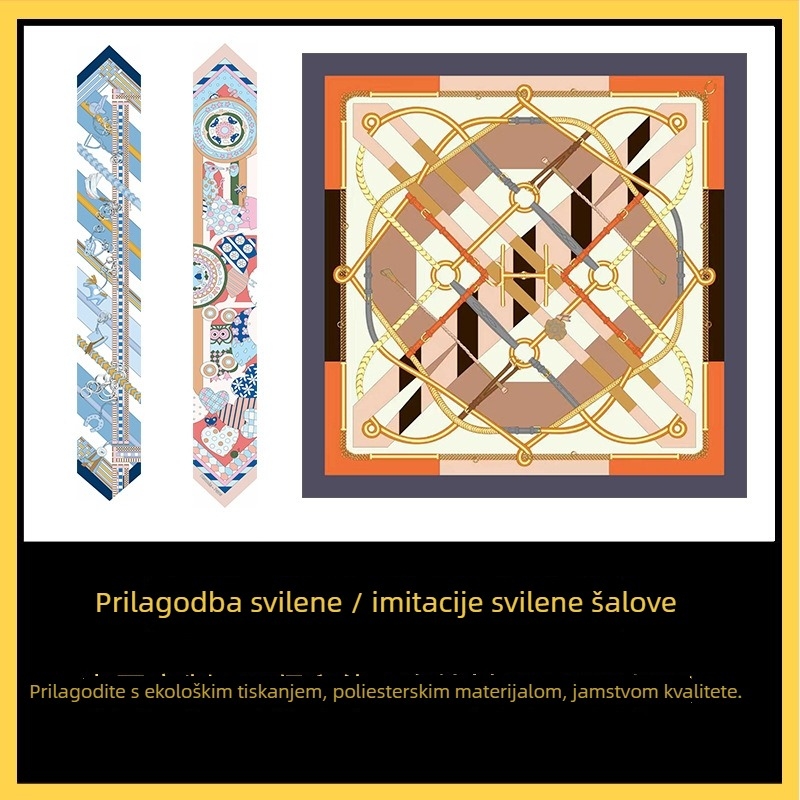 Šal od umjetne svile s kariranim uzorkom, kvadratnog dizajna, europsko-američki street stil, otisak, mogućnost prilagodbe