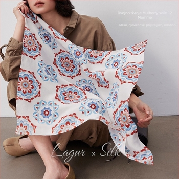 Svilen kvadratni šal - 100% svila, originalni dizajn, tisak, proljeće 2025, branda LAgUr